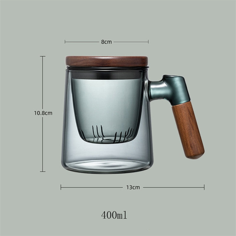 400ml Walnut Wooden Handle Lid Filter Glass Tea Cup Tea Water Separation Scented Tea Cup Office Flower Tea Separation Tea Mug acacuss