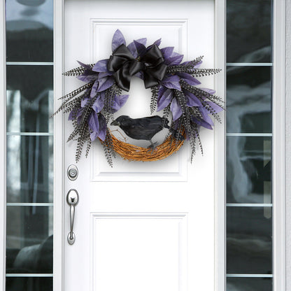 Guirlande de corbeau à nœud papillon d'Halloween à suspendre à la porte