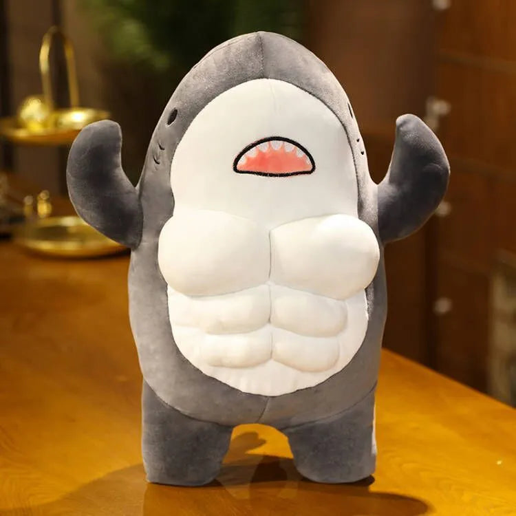 40CM Muscle Shark Plush Doll Cute Worked Out Shark Stuffed Cartoon Toys Strong Animal Pillow For Girl Boyfriend Gifts acacuss