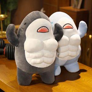 40CM Muscle Shark Plush Doll Cute Worked Out Shark Stuffed Cartoon Toys Strong Animal Pillow For Girl Boyfriend Gifts acacuss