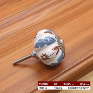 40mm Ceramic Single Hole Handle European Antique Mediterranean Drawer Pulls Cabinet Knobs Wardrobe Shoe Cabinet Door Handles acacuss