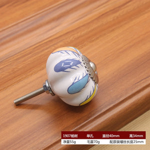 40mm Ceramic Single Hole Handle European Antique Mediterranean Drawer Pulls Cabinet Knobs Wardrobe Shoe Cabinet Door Handles acacuss
