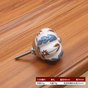 40mm Ceramic Single Hole Handle European Antique Mediterranean Drawer Pulls Cabinet Knobs Wardrobe Shoe Cabinet Door Handles acacuss