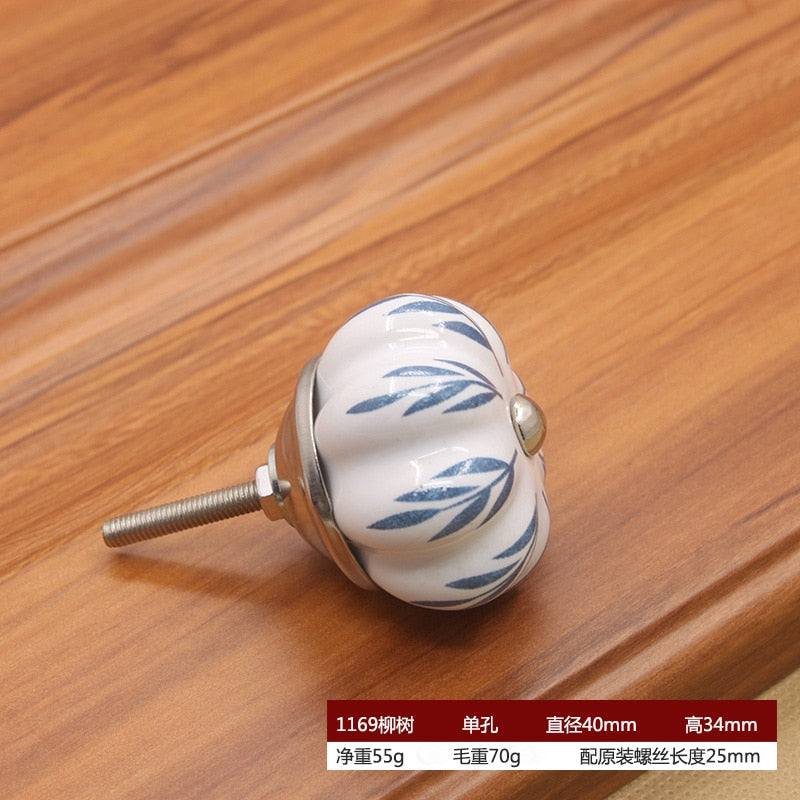40mm Ceramic Single Hole Handle European Antique Mediterranean Drawer Pulls Cabinet Knobs Wardrobe Shoe Cabinet Door Handles acacuss