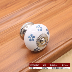 40mm Ceramic Single Hole Handle European Antique Mediterranean Drawer Pulls Cabinet Knobs Wardrobe Shoe Cabinet Door Handles acacuss