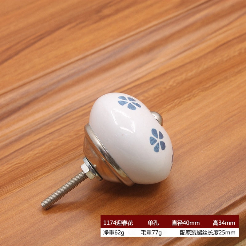 40mm Ceramic Single Hole Handle European Antique Mediterranean Drawer Pulls Cabinet Knobs Wardrobe Shoe Cabinet Door Handles acacuss