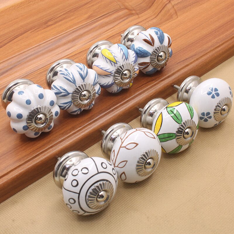 40mm Ceramic Single Hole Handle European Antique Mediterranean Drawer Pulls Cabinet Knobs Wardrobe Shoe Cabinet Door Handles acacuss