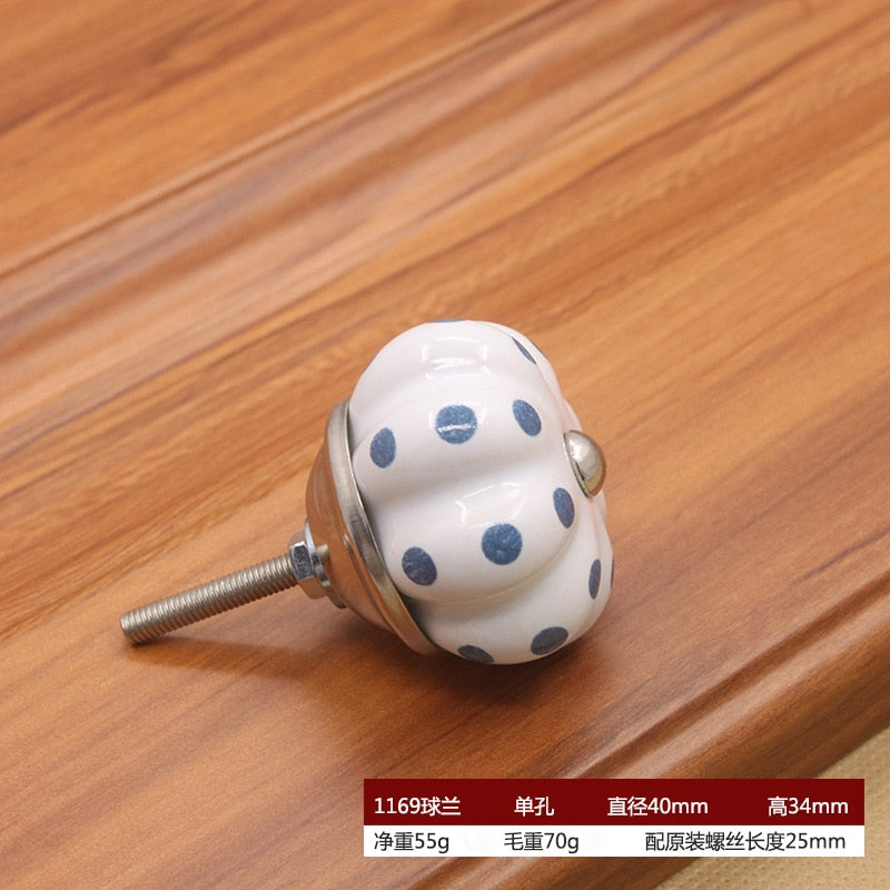 40mm Ceramic Single Hole Handle European Antique Mediterranean Drawer Pulls Cabinet Knobs Wardrobe Shoe Cabinet Door Handles acacuss