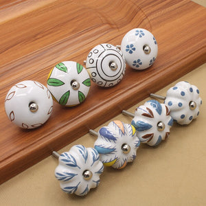 40mm Ceramic Single Hole Handle European Antique Mediterranean Drawer Pulls Cabinet Knobs Wardrobe Shoe Cabinet Door Handles acacuss