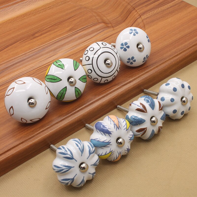 40mm Ceramic Single Hole Handle European Antique Mediterranean Drawer Pulls Cabinet Knobs Wardrobe Shoe Cabinet Door Handles acacuss