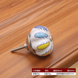 40mm Ceramic Single Hole Handle European Antique Mediterranean Drawer Pulls Cabinet Knobs Wardrobe Shoe Cabinet Door Handles acacuss