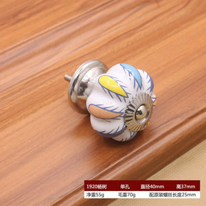 40mm Ceramic Single Hole Handle European Antique Mediterranean Drawer Pulls Cabinet Knobs Wardrobe Shoe Cabinet Door Handles acacuss
