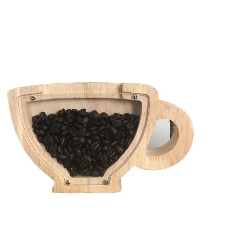 Creative Wooden Teacup Shape Piggy Bank Decoration Coffee Shop Coffee Bean Decoration Storage Tank Tip Jar Home Decor acacuss