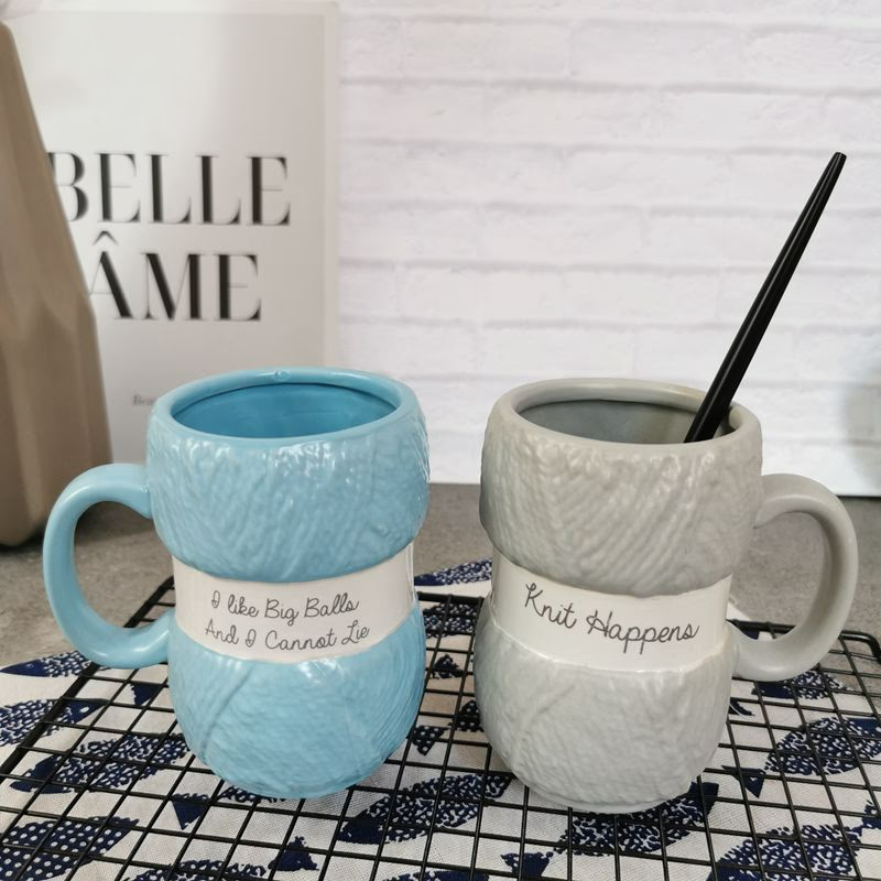 450ML Colorful Wool Ceramics Mugs with Handle Coffee Milk Tea Cups Home Office Drinkware Porcelain Mug Breakfast Cup Girls Gifts acacuss