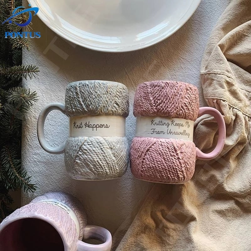 450ML Colorful Wool Ceramics Mugs with Handle Coffee Milk Tea Cups Home Office Drinkware Porcelain Mug Breakfast Cup Girls Gifts acacuss