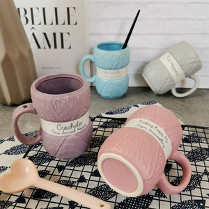 450ML Colorful Wool Ceramics Mugs with Handle Coffee Milk Tea Cups Home Office Drinkware Porcelain Mug Breakfast Cup Girls Gifts acacuss