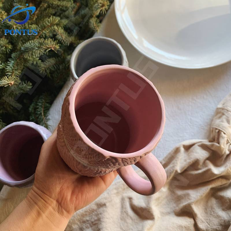 450ML Colorful Wool Ceramics Mugs with Handle Coffee Milk Tea Cups Home Office Drinkware Porcelain Mug Breakfast Cup Girls Gifts acacuss