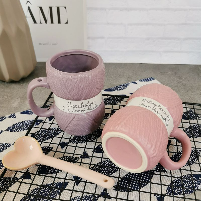 450ML Colorful Wool Ceramics Mugs with Handle Coffee Milk Tea Cups Home Office Drinkware Porcelain Mug Breakfast Cup Girls Gifts acacuss