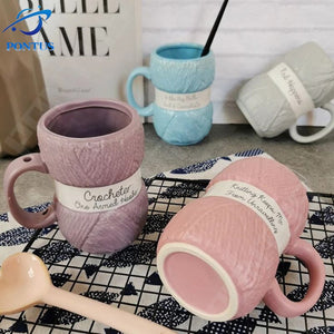 450ML Colorful Wool Ceramics Mugs with Handle Coffee Milk Tea Cups Home Office Drinkware Porcelain Mug Breakfast Cup Girls Gifts acacuss