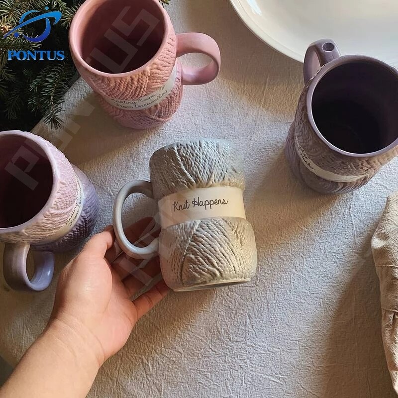 450ML Colorful Wool Ceramics Mugs with Handle Coffee Milk Tea Cups Home Office Drinkware Porcelain Mug Breakfast Cup Girls Gifts acacuss