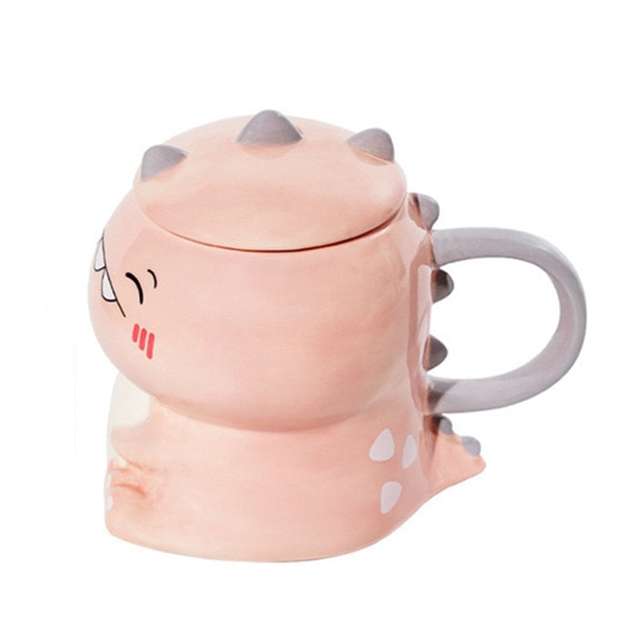 450ml Cute Dinosaur Ceramics Coffee Mug With Spoon Creative Hand Painted Drinkware Milk Tea Cups Novelty Gifts acacuss