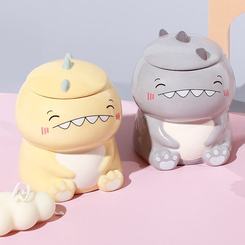 450ml Cute Dinosaur Ceramics Coffee Mug With Spoon Creative Hand Painted Drinkware Milk Tea Cups Novelty Gifts acacuss