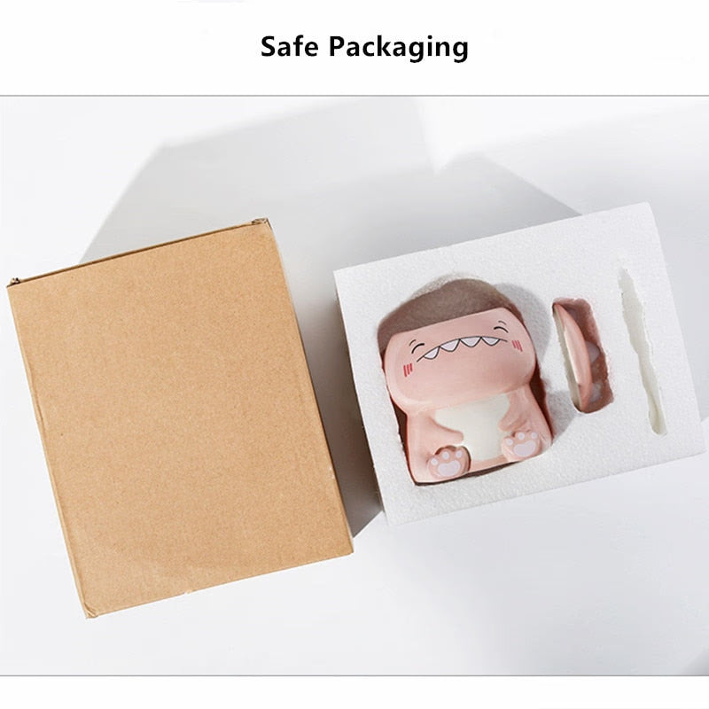 450ml Cute Dinosaur Ceramics Coffee Mug With Spoon Creative Hand Painted Drinkware Milk Tea Cups Novelty Gifts acacuss