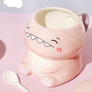 450ml Cute Dinosaur Ceramics Coffee Mug With Spoon Creative Hand Painted Drinkware Milk Tea Cups Novelty Gifts acacuss