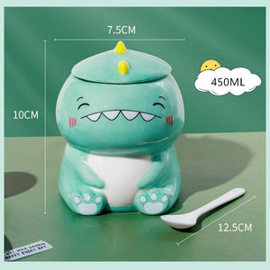 450ml Cute Dinosaur Ceramics Coffee Mug With Spoon Creative Hand Painted Drinkware Milk Tea Cups Novelty Gifts acacuss