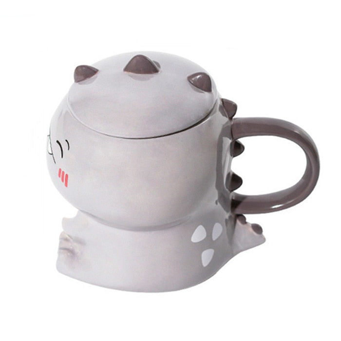 450ml Cute Dinosaur Ceramics Coffee Mug With Spoon Creative Hand Painted Drinkware Milk Tea Cups Novelty Gifts acacuss