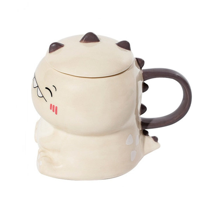 450ml Cute Dinosaur Ceramics Coffee Mug With Spoon Creative Hand Painted Drinkware Milk Tea Cups Novelty Gifts acacuss