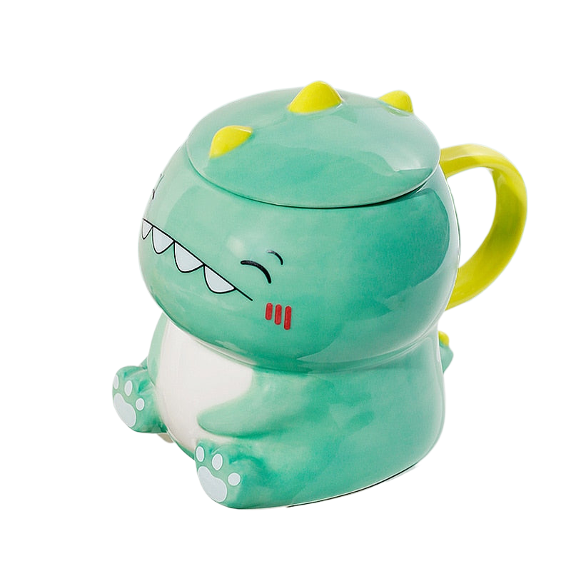 450ml Cute Dinosaur Ceramics Coffee Mug With Spoon Creative Hand Painted Drinkware Milk Tea Cups Novelty Gifts acacuss
