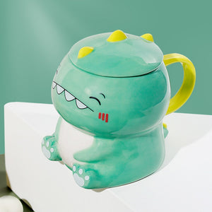 450ml Cute Dinosaur Ceramics Coffee Mug With Spoon Creative Hand Painted Drinkware Milk Tea Cups Novelty Gifts acacuss