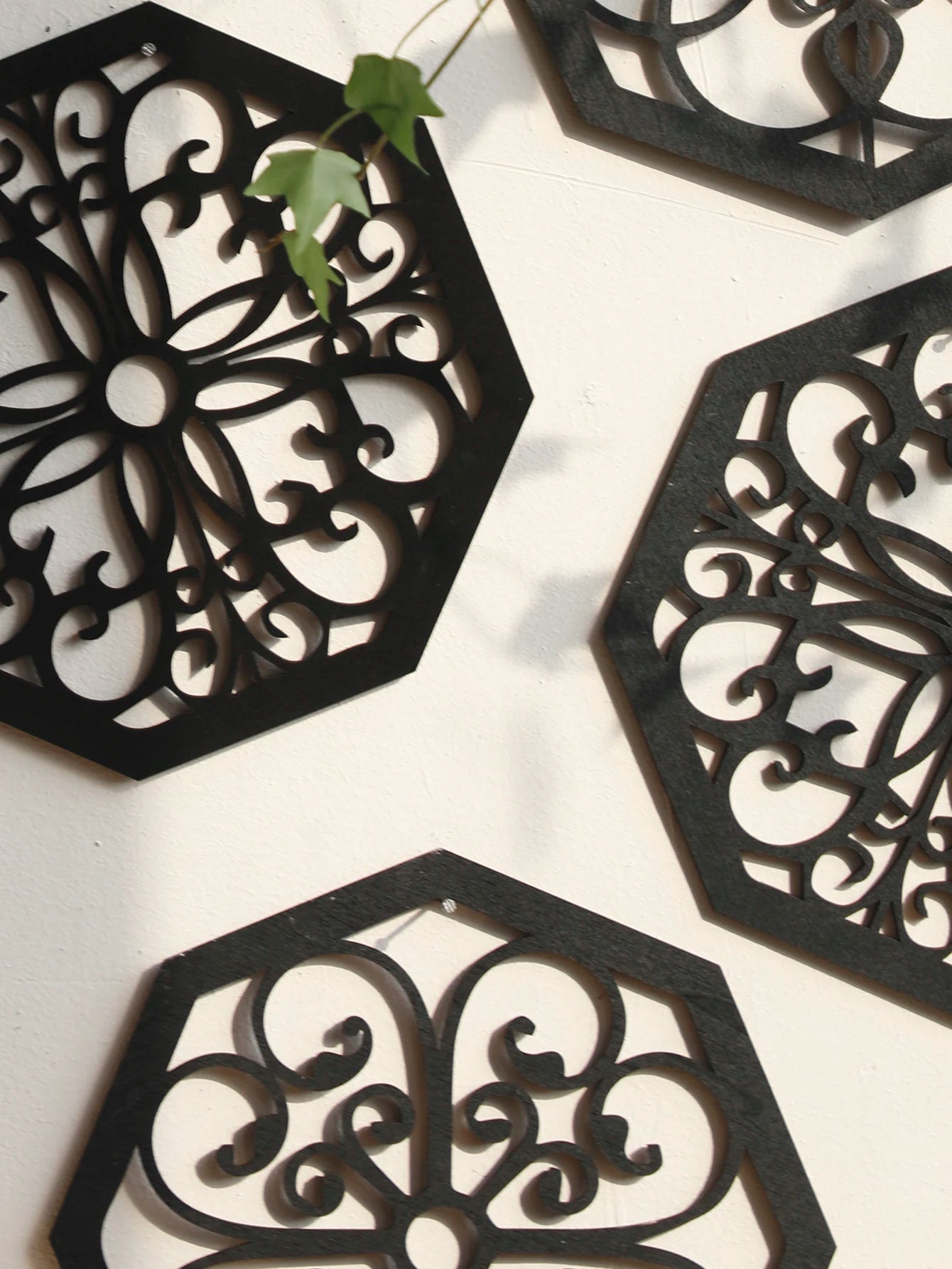 4Pcs Black Wooden Hollow Wall Decor Carve Designs Boho Home Decoration Hexagon Square Hanging Wall Decor Room Decors Aesthetict acacuss