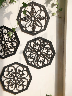 4Pcs Black Wooden Hollow Wall Decor Carve Designs Boho Home Decoration Hexagon Square Hanging Wall Decor Room Decors Aesthetict acacuss