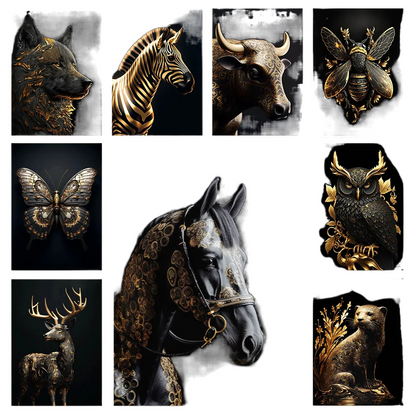 Black And Gold Animals Poster Animal Eagle Lion Carp Wolf Photo Canvas Print Poster Wall Art Decoration Painting Home Decoration acacuss