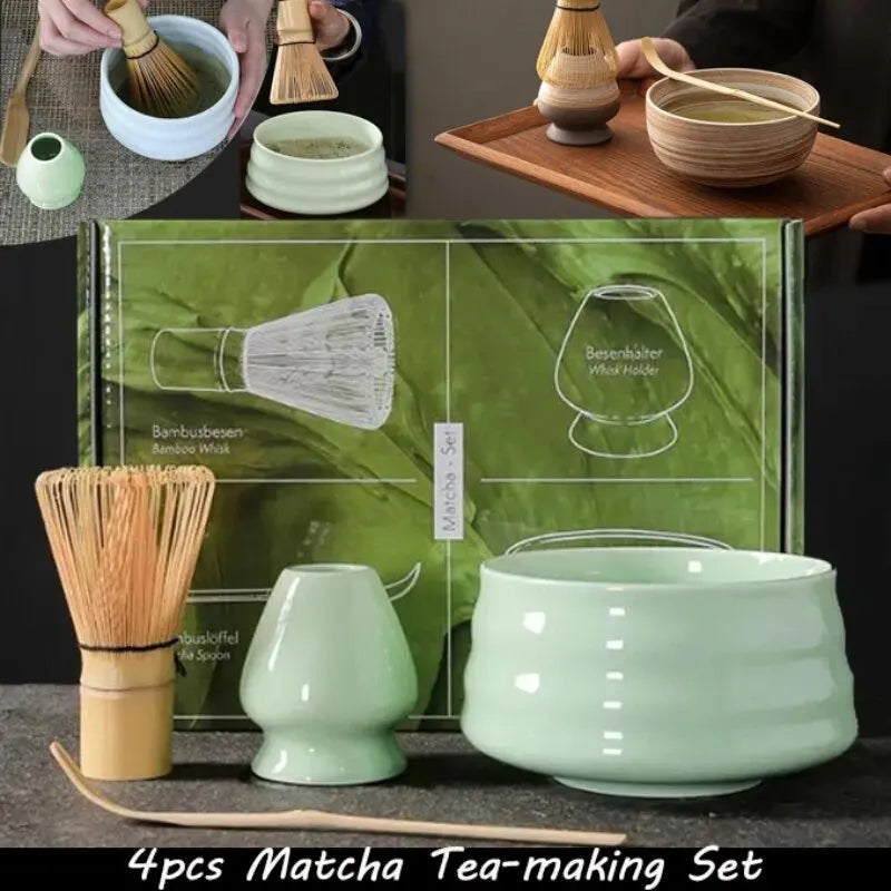 4pcs Japanese Matcha Set Safe Bamboo Whisk Teaspoon Tea Sets Indoor Beverage Shop Tea-making Tools Accessories acacuss
