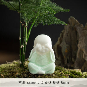 4pcs/set Ceramic Cute Mini Little Monk Tea Pet Porcelain Figurines Miniature Fairy Garden Buddha Statue Craft Feng Shui Zen acacuss