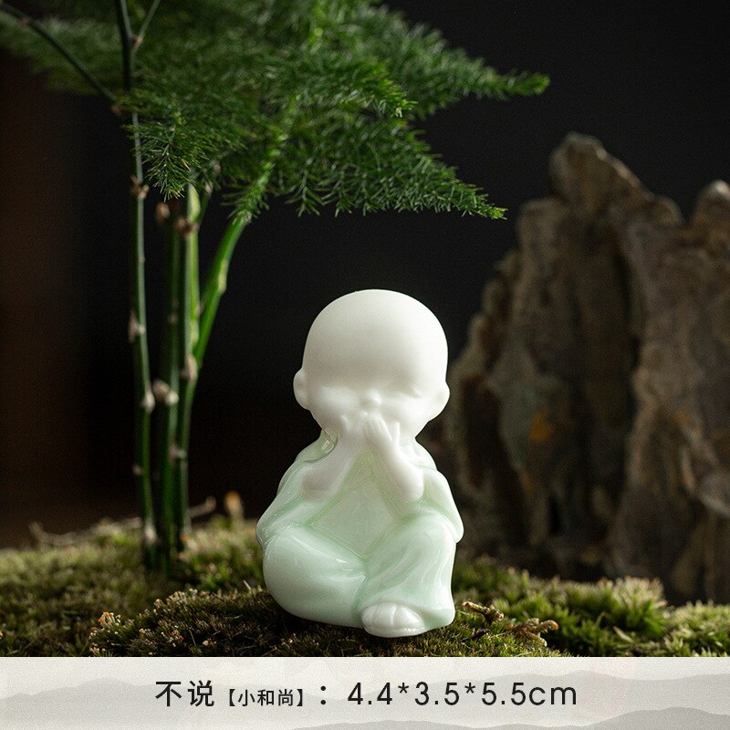 4pcs/set Ceramic Cute Mini Little Monk Tea Pet Porcelain Figurines Miniature Fairy Garden Buddha Statue Craft Feng Shui Zen acacuss