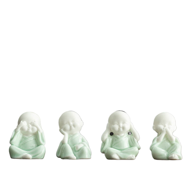 4pcs/set Ceramic Cute Mini Little Monk Tea Pet Porcelain Figurines Miniature Fairy Garden Buddha Statue Craft Feng Shui Zen acacuss