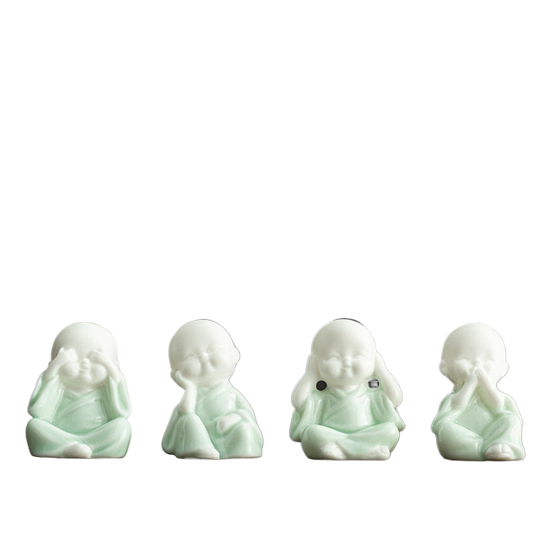 4pcs/set Ceramic Cute Mini Little Monk Tea Pet Porcelain Figurines Miniature Fairy Garden Buddha Statue Craft Feng Shui Zen acacuss