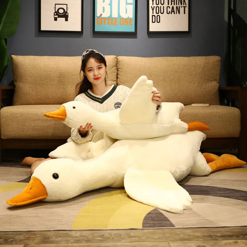 50-130cm White Goose Toy Stuffed Lifelike Big Wings Duck Hug Massage Throw Pillow Boyfriend Cushion For Girl acacuss