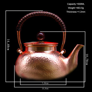 500ML Handmade Antique Copper Pot For Home Pure Copper Boiling Kettle Thickened Red Copper Teapot Health Tea Kettle acacuss