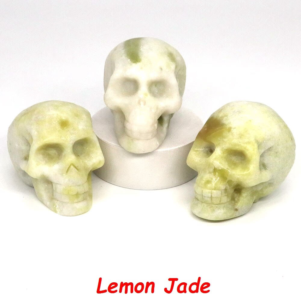 50mm Skull Head Statue Natural Stone Healing Crystal Reiki Carved Witchcraft Gemstone Figurine Crafts Home Decor Halloween Gifts acacuss