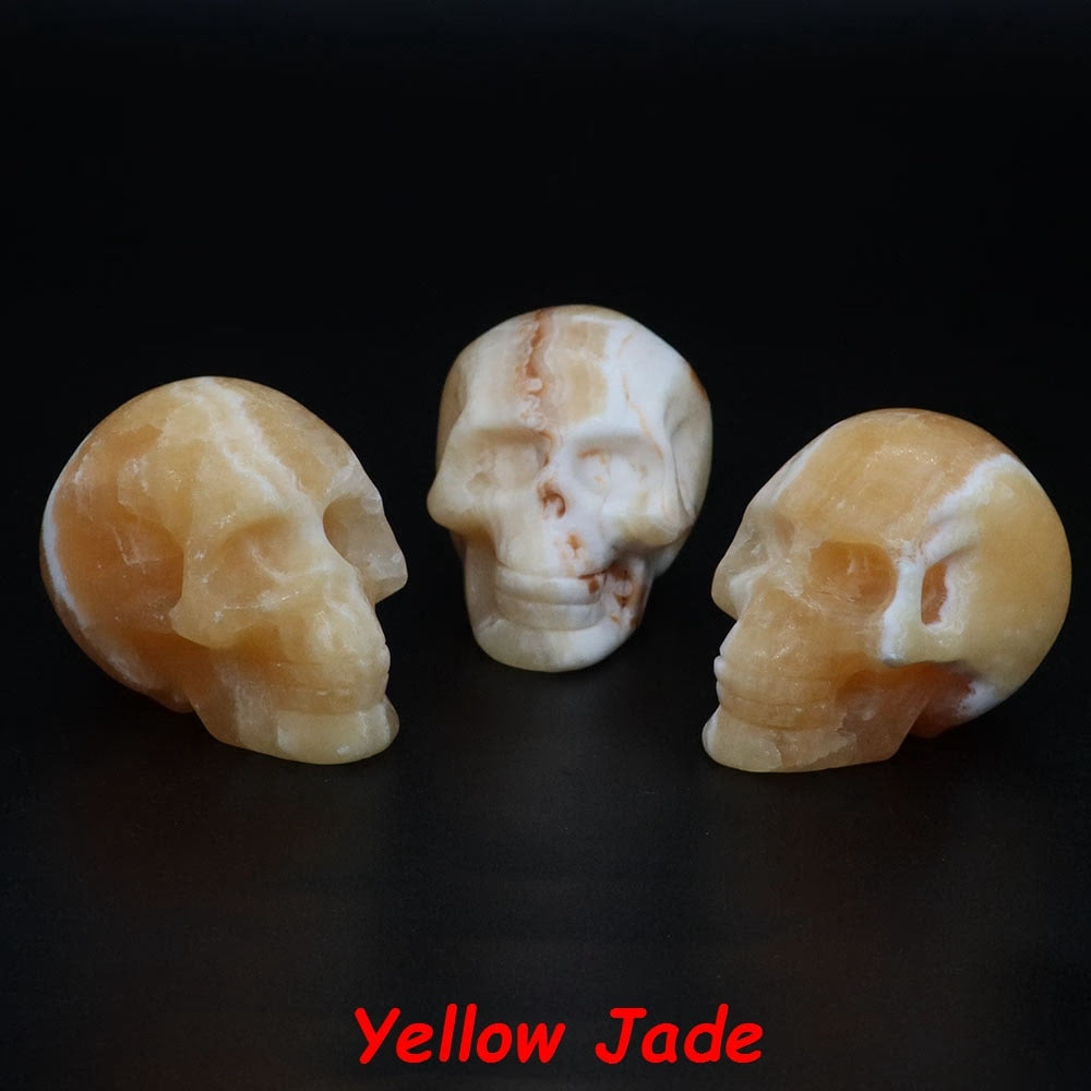 50mm Skull Head Statue Natural Stone Healing Crystal Reiki Carved Witchcraft Gemstone Figurine Crafts Home Decor Halloween Gifts acacuss