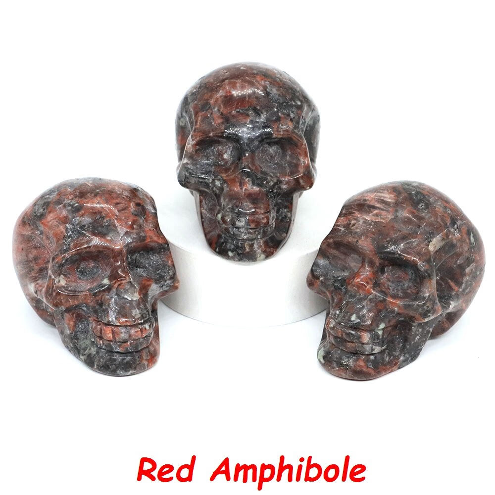 50mm Skull Head Statue Natural Stone Healing Crystal Reiki Carved Witchcraft Gemstone Figurine Crafts Home Decor Halloween Gifts acacuss