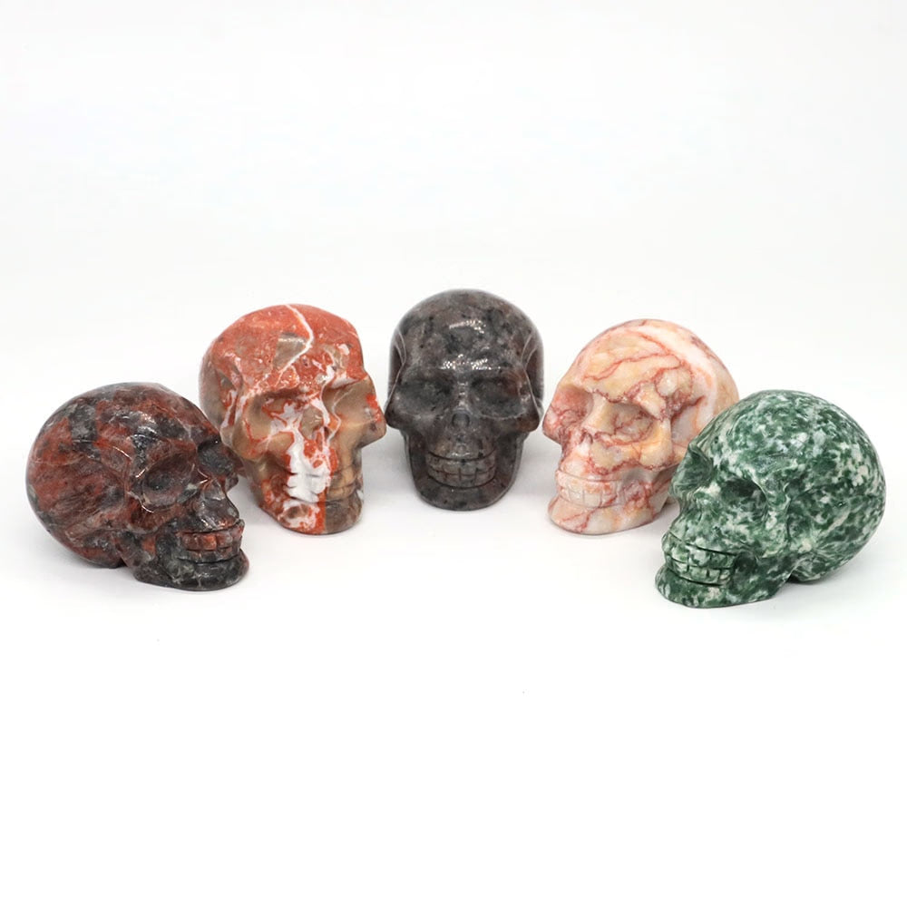 50mm Skull Head Statue Natural Stone Healing Crystal Reiki Carved Witchcraft Gemstone Figurine Crafts Home Decor Halloween Gifts acacuss