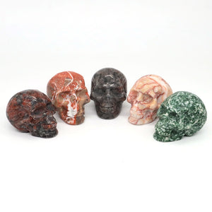 50mm Skull Head Statue Natural Stone Healing Crystal Reiki Carved Witchcraft Gemstone Figurine Crafts Home Decor Halloween Gifts acacuss