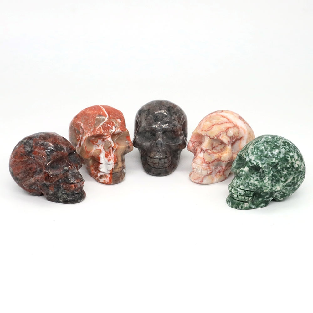 50mm Skull Head Statue Natural Stone Healing Crystal Reiki Carved Witchcraft Gemstone Figurine Crafts Home Decor Halloween Gifts acacuss