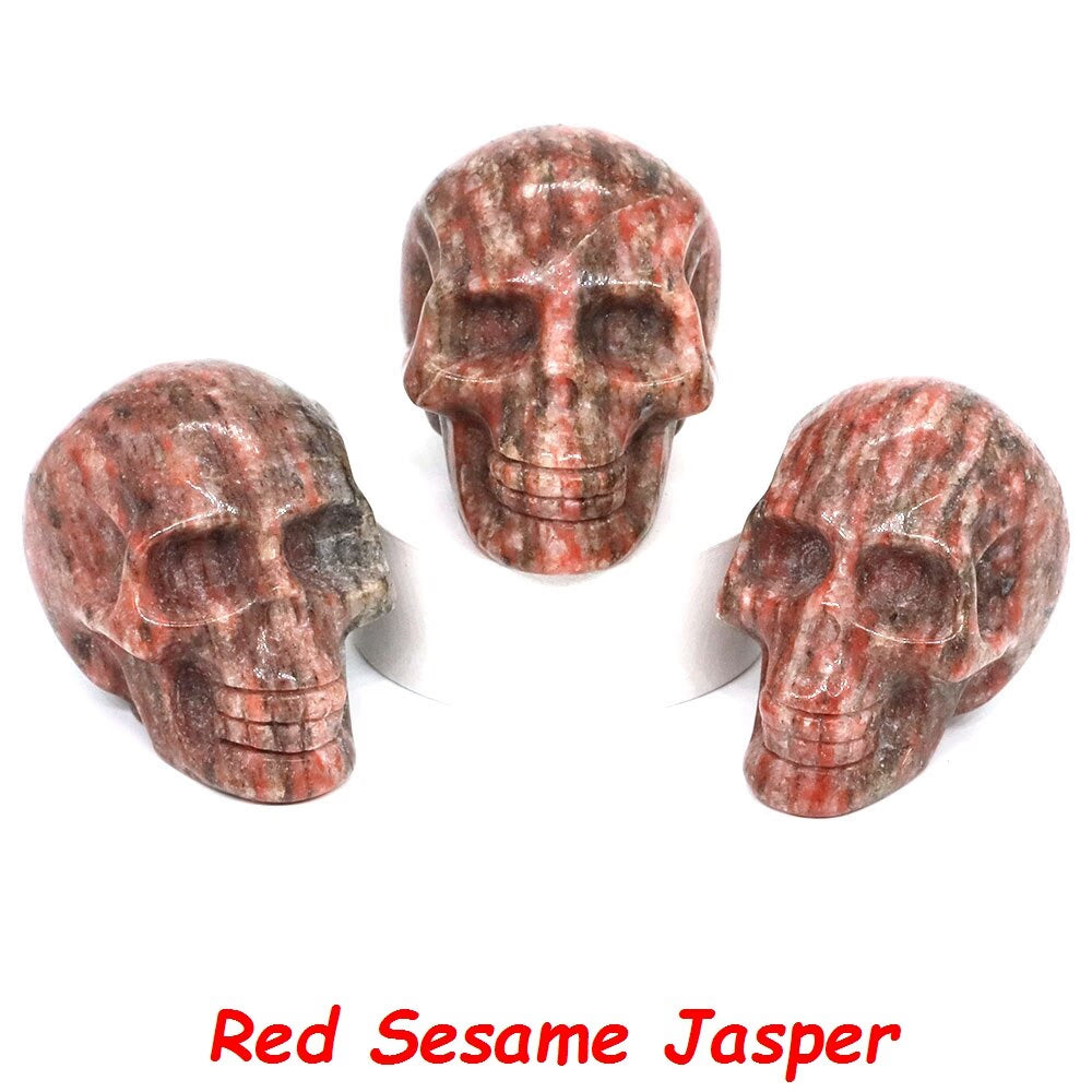 50mm Skull Head Statue Natural Stone Healing Crystal Reiki Carved Witchcraft Gemstone Figurine Crafts Home Decor Halloween Gifts acacuss